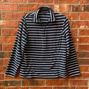 Lands' End Medium 10/12 Fleece Navy Blue Stripe Quarter Zip Pullover Sweater